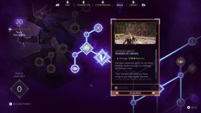 Dragon Age The Veilguard screenshot showing the description of the Murder of Crows ability