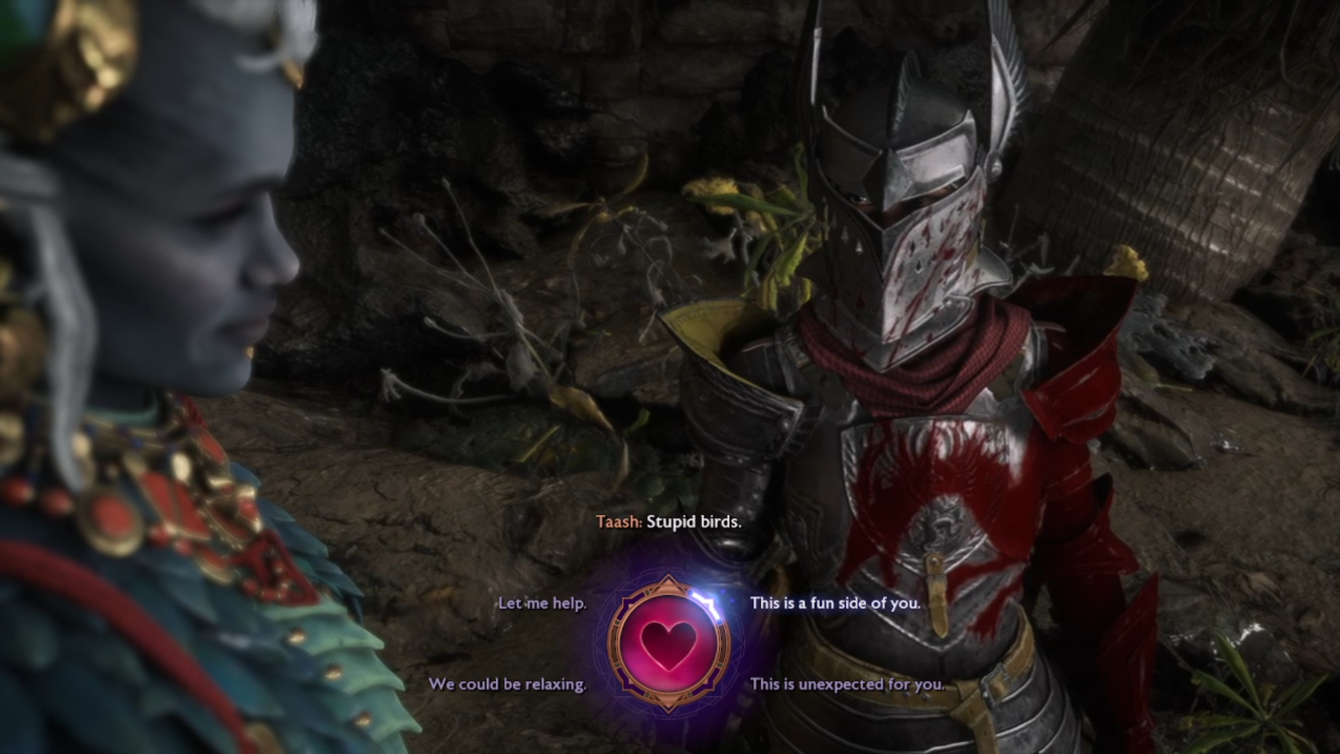 Dragon Age: The Veilguard screenshot showing a dialogue between Rook and Taash