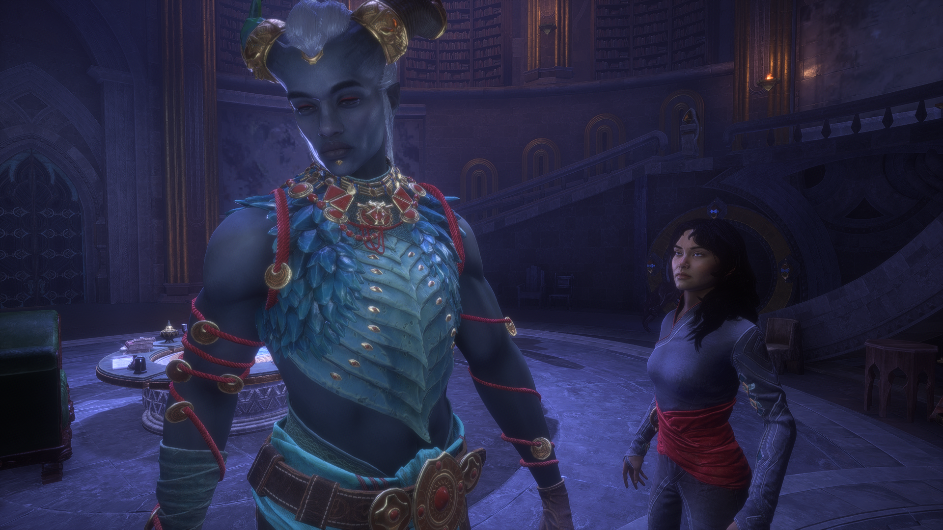 Dragon Age: The Veilguard screenshot showing a moment when Rook and Taash interact