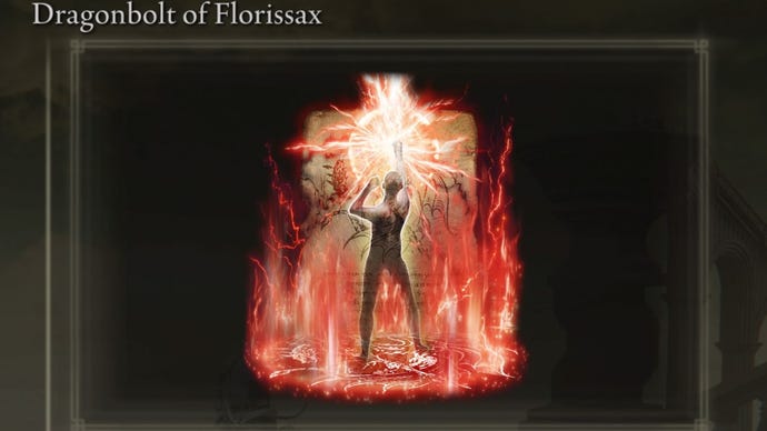 A close-up of the Dragonbolt of Florissax spell icon in the inventory of Elden Ring: Shadow of the Erdtree.
