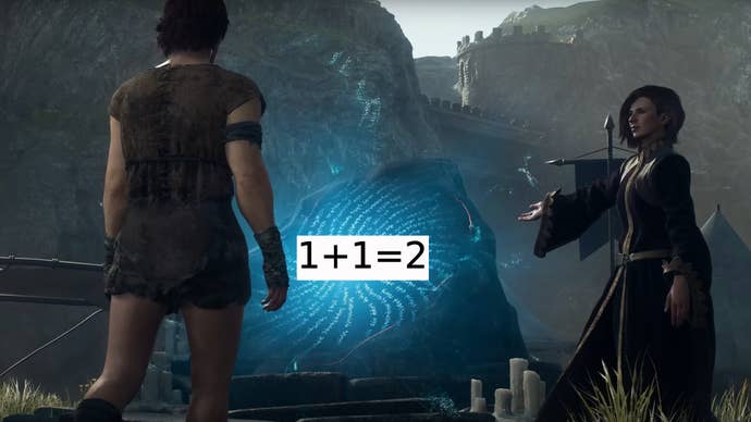 Some characters showing each other a thing in Dragon’s Dogma 2.