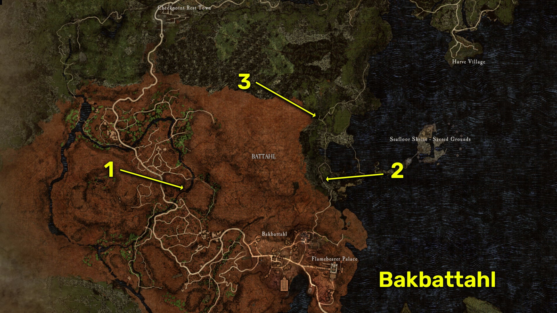 Dragon&rsquo;s Dogma 2 map locations of all Wakestone Shards near Bakbattahl.
