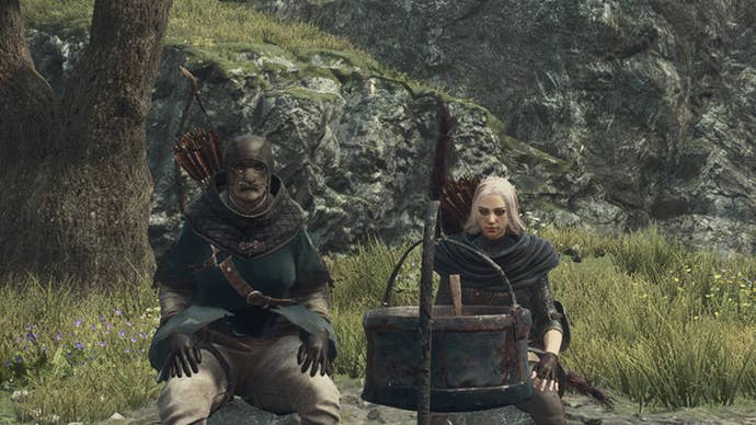 Screenshot of an Arisen and Pawn in Dragon’s Dogma 2.