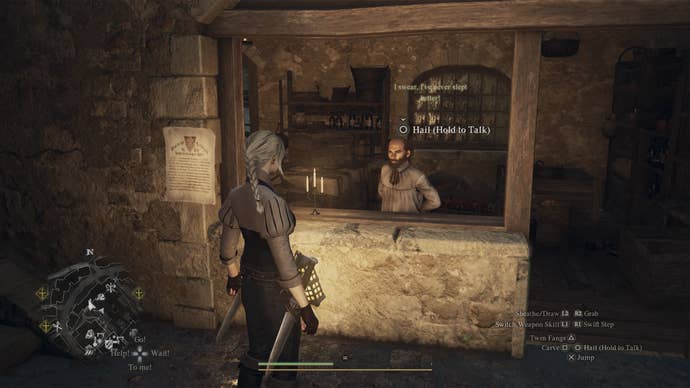The player character talks to a merchant in Dragon’s Dogma 2
