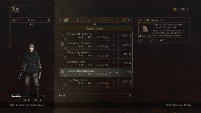 The player browses the wares of a merchant in Dragon’s Dogma 2