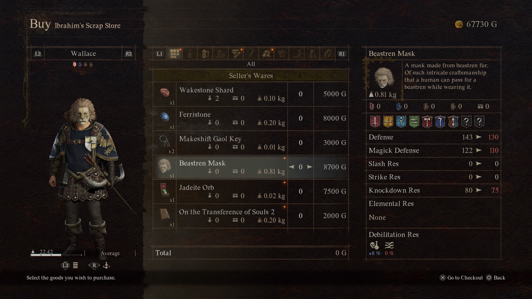 A shop screen showing the Beastren Mask used to sneak into Battahl in Dragon's Dogma 2. - 3