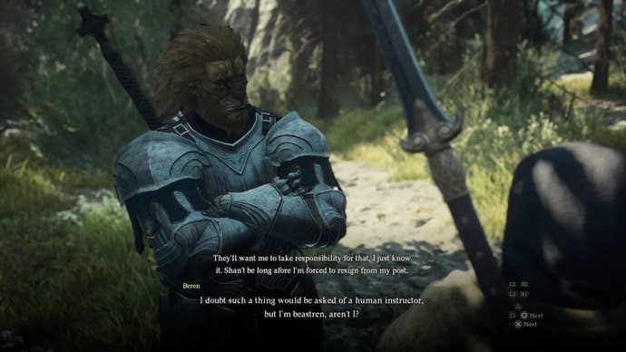 Beren talking to the Arisen during the Claw them into shape quest in Dragon's Dogma 2.