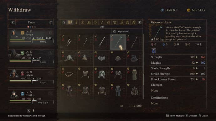 Screenshot of non-proficient equipment in Dragon’s Dogma 2.