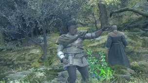 Dragon's Dogma 2 Fruit Roborant: A Beastren male stands near a Morningtide plant, an ingredient used for crafting Fruit Roborant.