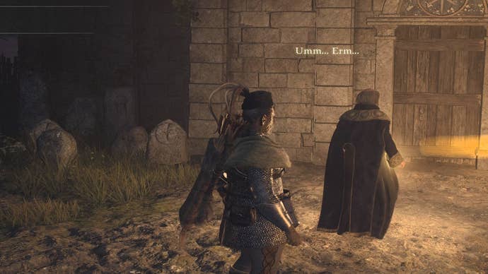 Dragon’s Dogma 2 Heel of History: A Beastren follows along behind a priest
