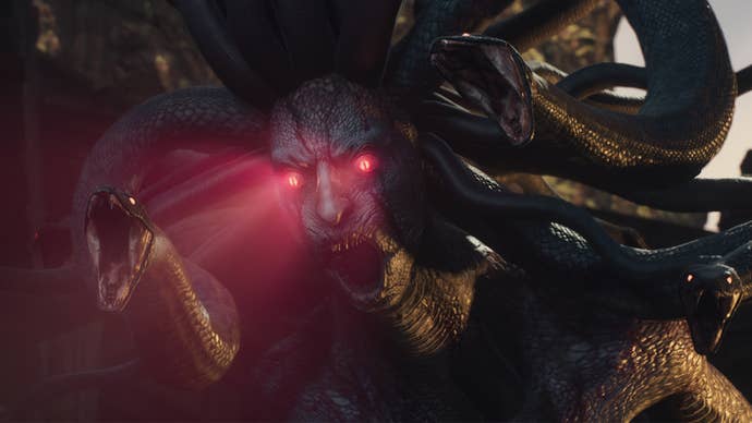 Screenshot of the opening Medusa scene in Dragon’s Dogma 2.