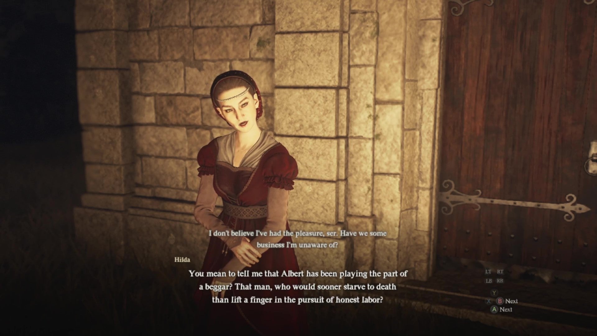 Hilda speaks to the Arisen at the front door to the Baldwin Estate. - 9