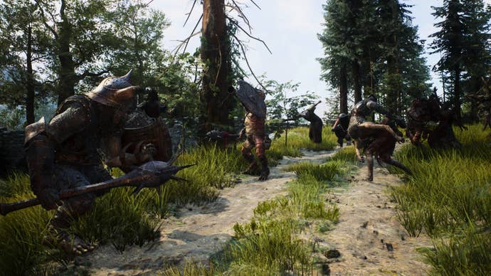 Some enemies fighting each other in Dragon’s Dogma 2.