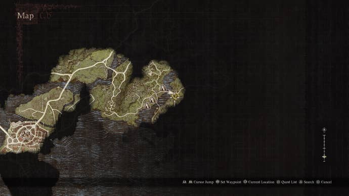 A map screen showing the Monster Culling location in eastern Vermund in Dragon's Dogma 2.