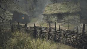 dragons dogma 2 nameless village  buildings with wooden wicker fences.