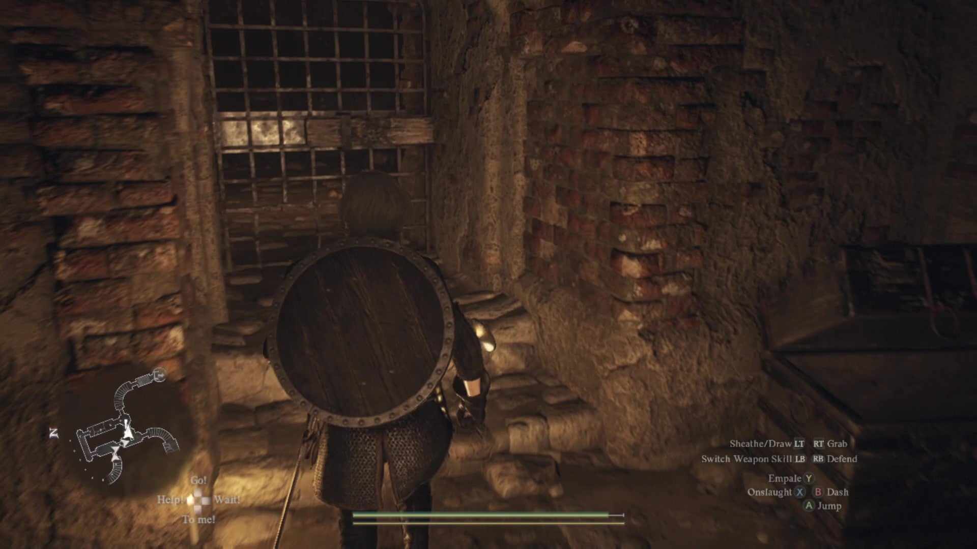 The Arisen approaches a barred metal grate door in the underground vaults. - 14