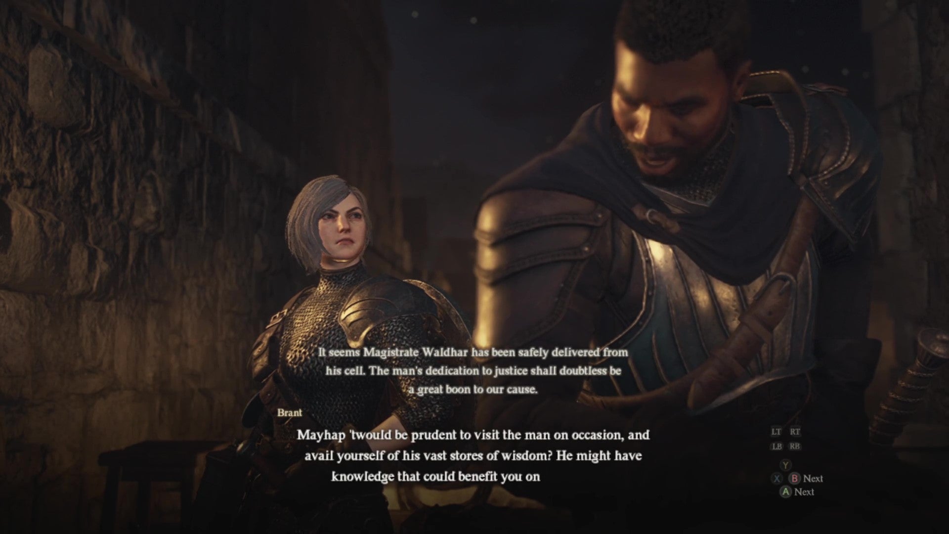 The Arisen and Brant speak at a dramatic angle at a table at the Stardrop Inn. - 19