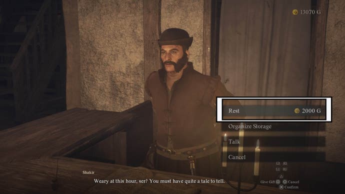 Dragons Dogma 2: Inn Rest Chat Option Highlighted