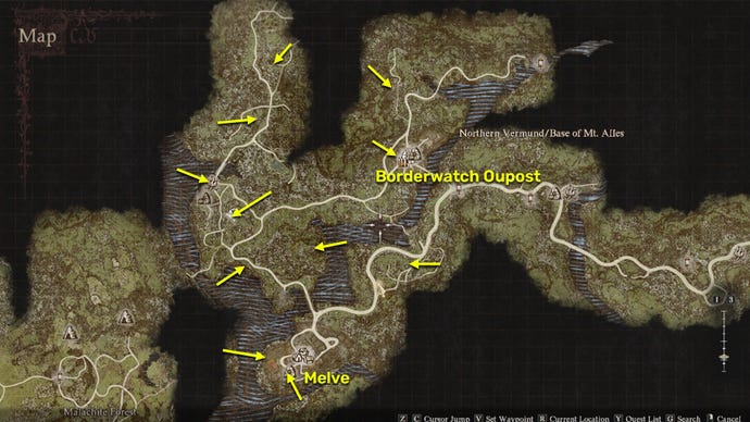Screenshot of Seekers Token locations in the beginning areas of Dragon's Dogma 2.