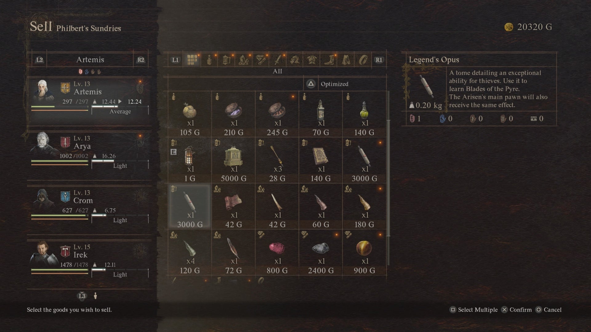 dragons dogma 2 sell items from inventory menu