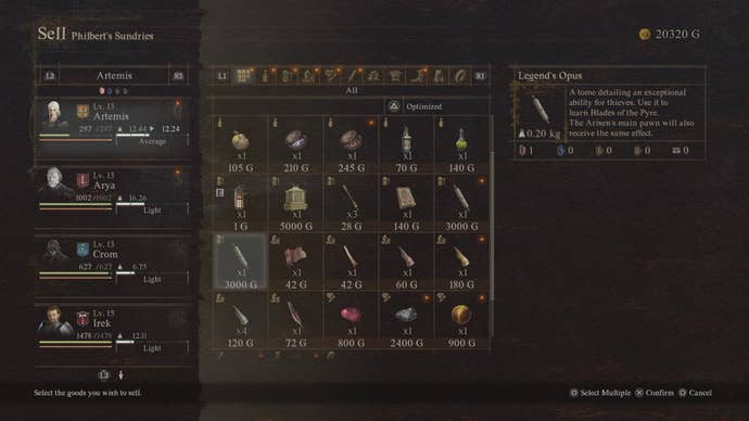 dragons dogma 2 sell items from inventory menu