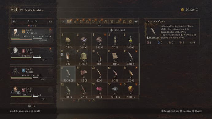 dragons dogma 2 sell items from inventory menu