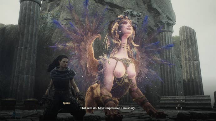 Screenshot of the Sphinx defeated in Dragon’s Dogma 2.