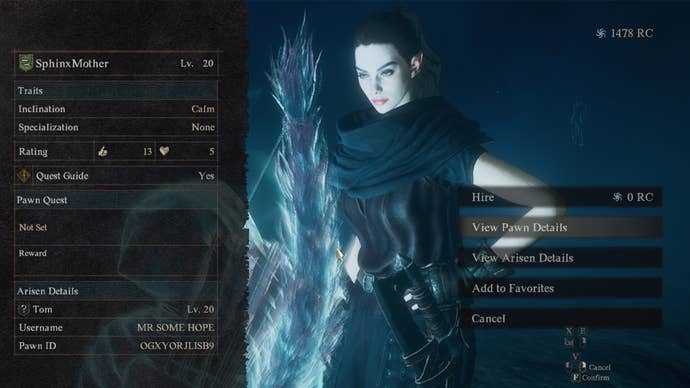 Screenshot of a Pawn with the ‘SphinxMother’ Moniker in Dragon’s Dogma 2.
