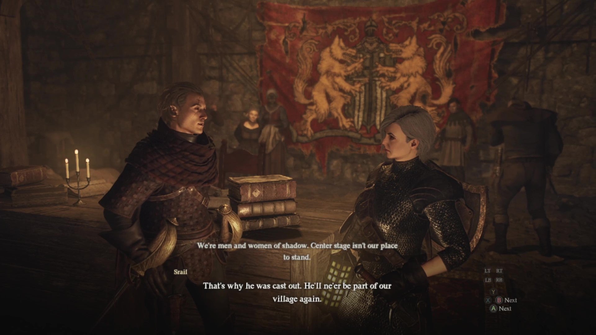 In an underground cavern, Srail and a female human Arisen discuss Darragh's history. - 15