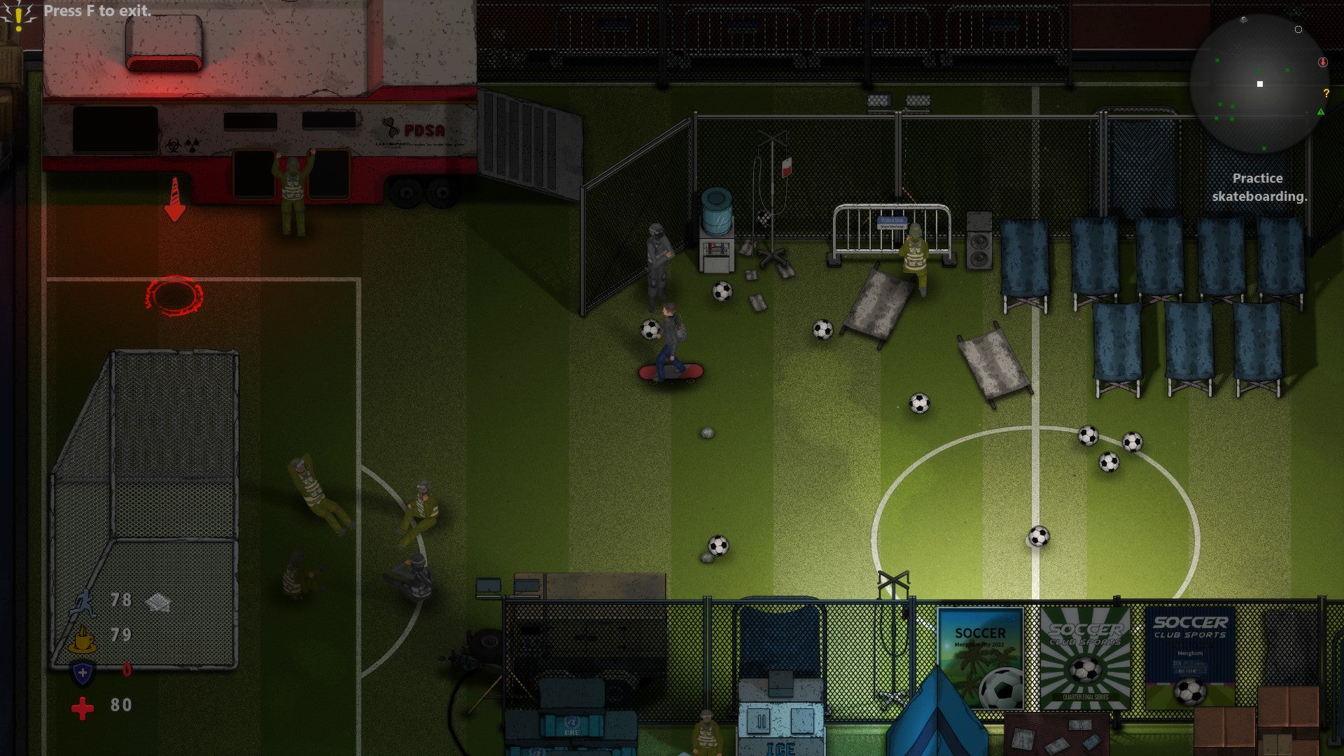 Riding a skateboard on a football pitch in Dread Dawn. - 4