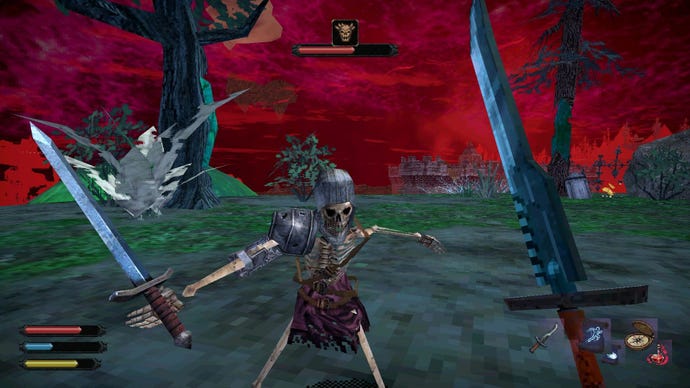 A skeleton attacks the player in Dread Delusion.