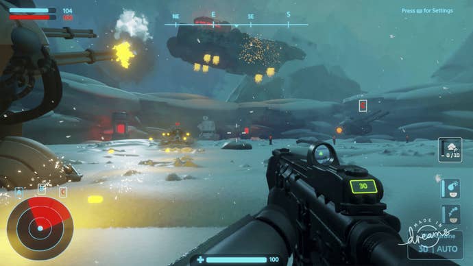 A first-person shooter made in game making toybox Dreams