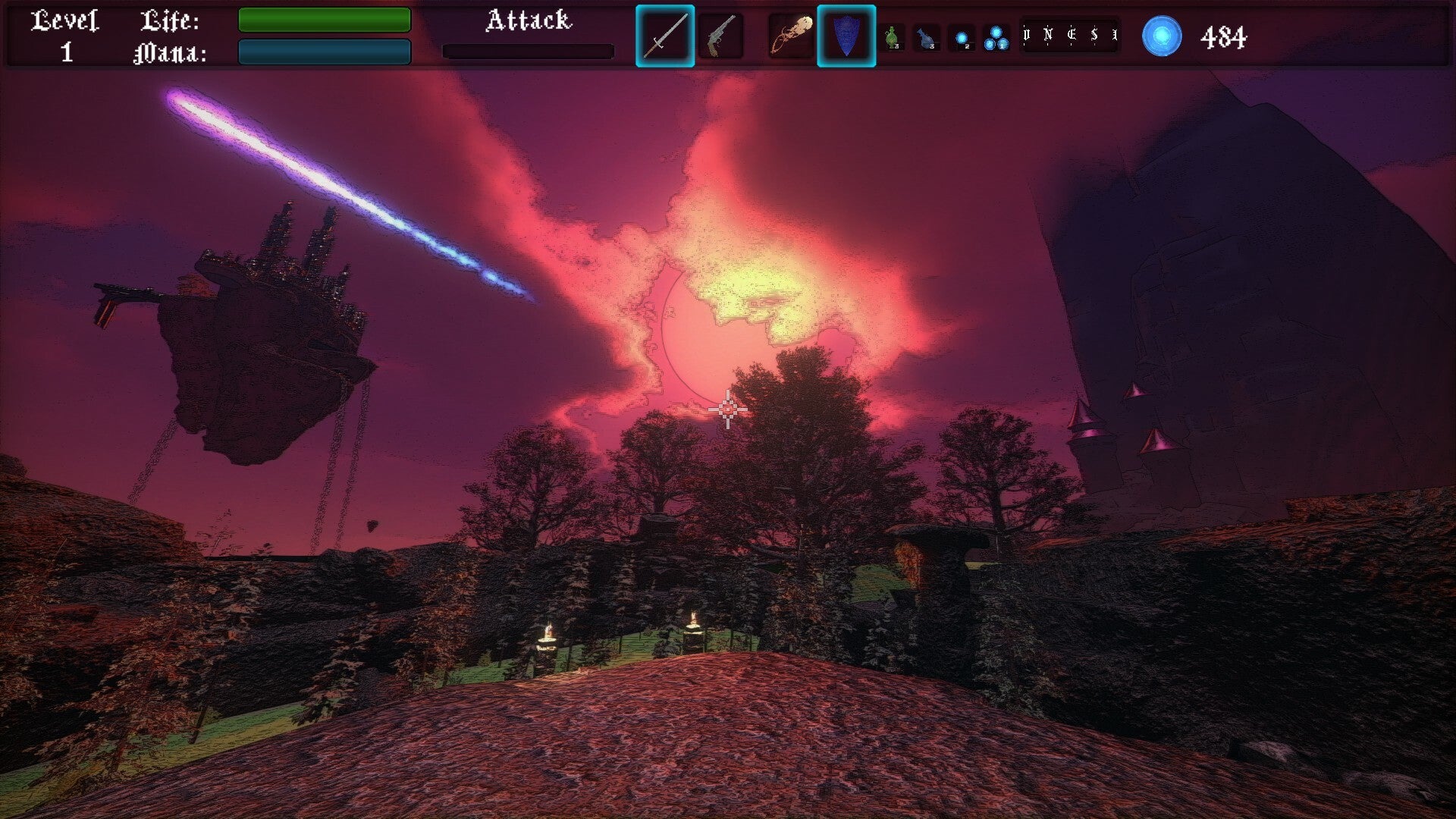 A purple sky with floating islands underneath in RPG Dreamspring. - 1