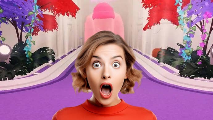 dress to impress hotdog outfit that looks like a penis with a shocked looking woman over the top