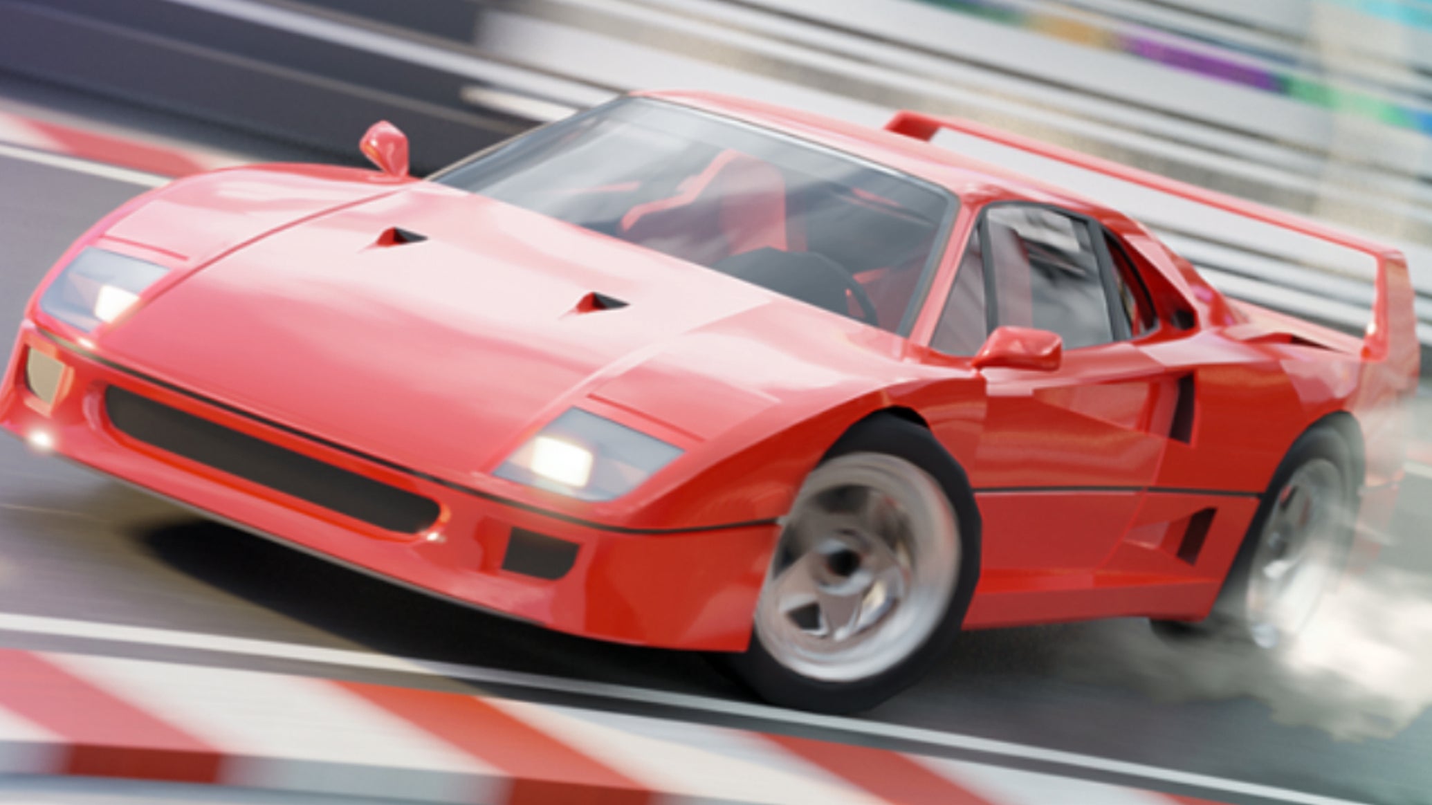 Image promoting Roblox game Drive World showing a red sports car which looks similar to a Ferrari F40 going round a corner. - 1