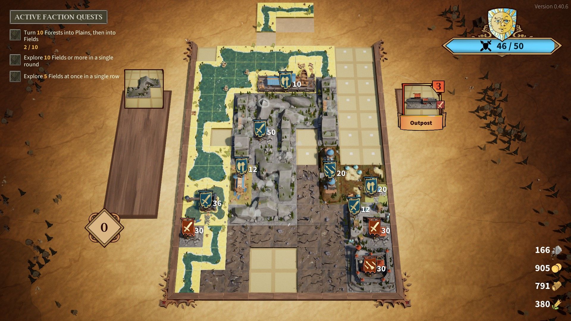 The map shows many wasteland pieces filling the board. - 7