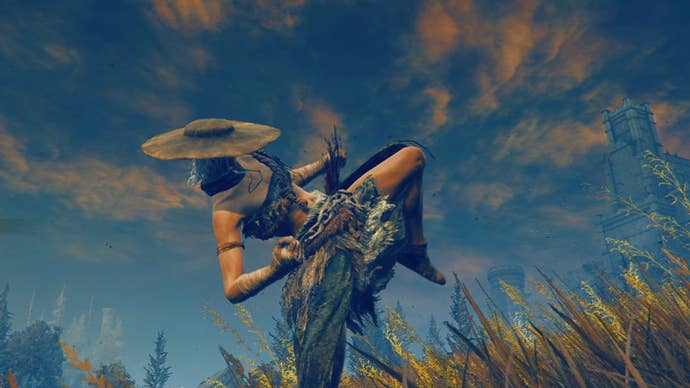 A Tarnished decked out in hand-to-hand combat gear fights with Dryleaf Arts in Elden Ring: Shadow of the Erdtree.