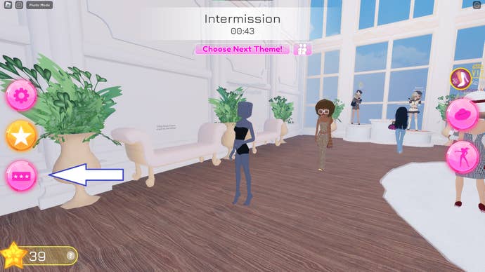 A screenshot from Dress to Impress in Roblox showing the game's codes button.