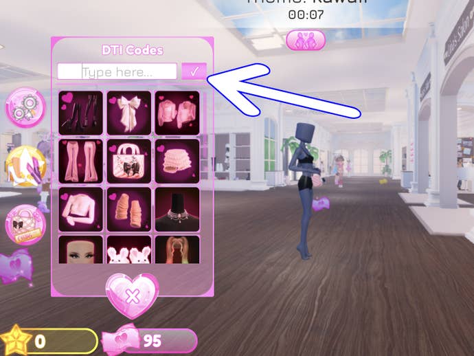 Arrow pointing at code box in middle of screen