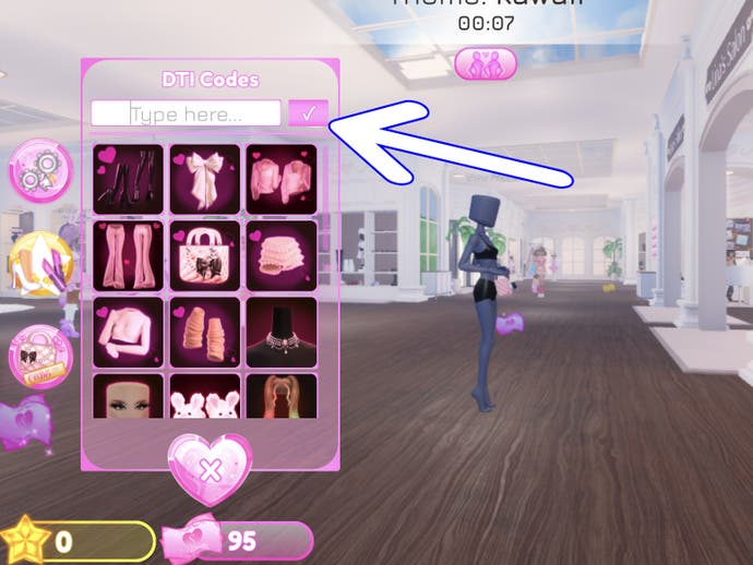 Arrow pointing at code box in middle of screen