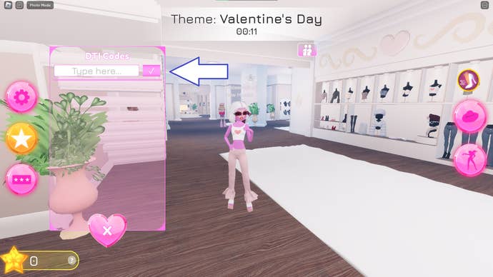 A screenshot from Dress to Impress in Roblox showing the game's codes menu.