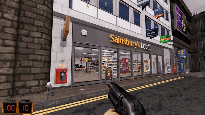 A Sainsbury’s Local supermarket in a screenshot from the Duke Nukem 3D map Duke Smoochem.
