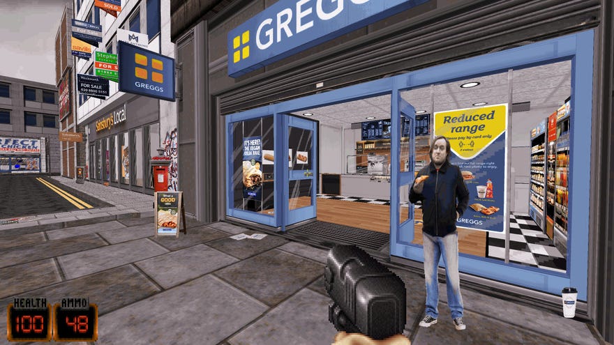 A Greggs in a screenshot from the Duke Nukem 3D custom map Duke Smoochem.