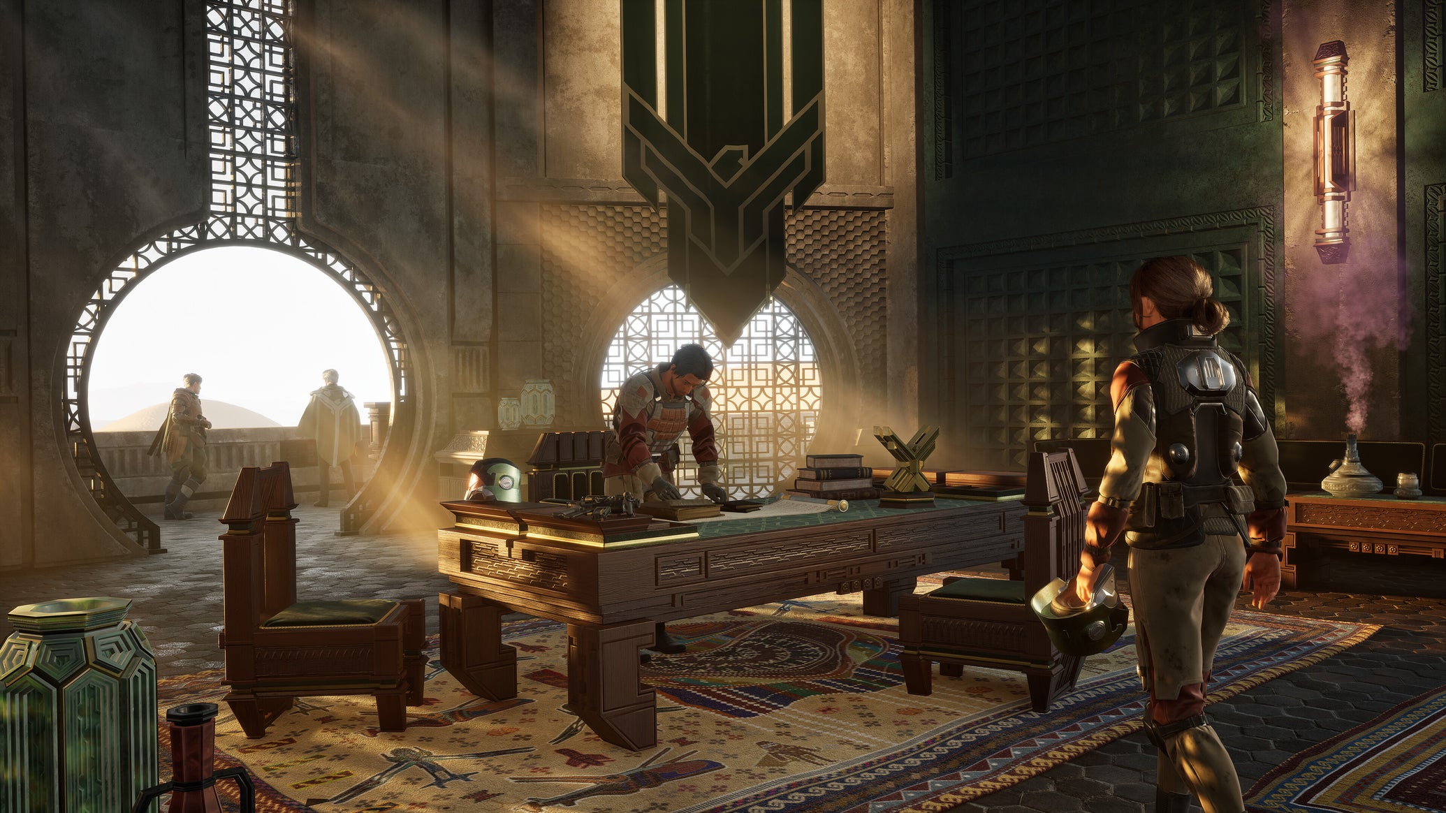 Dune Awakening Atreides people around desk. - 1