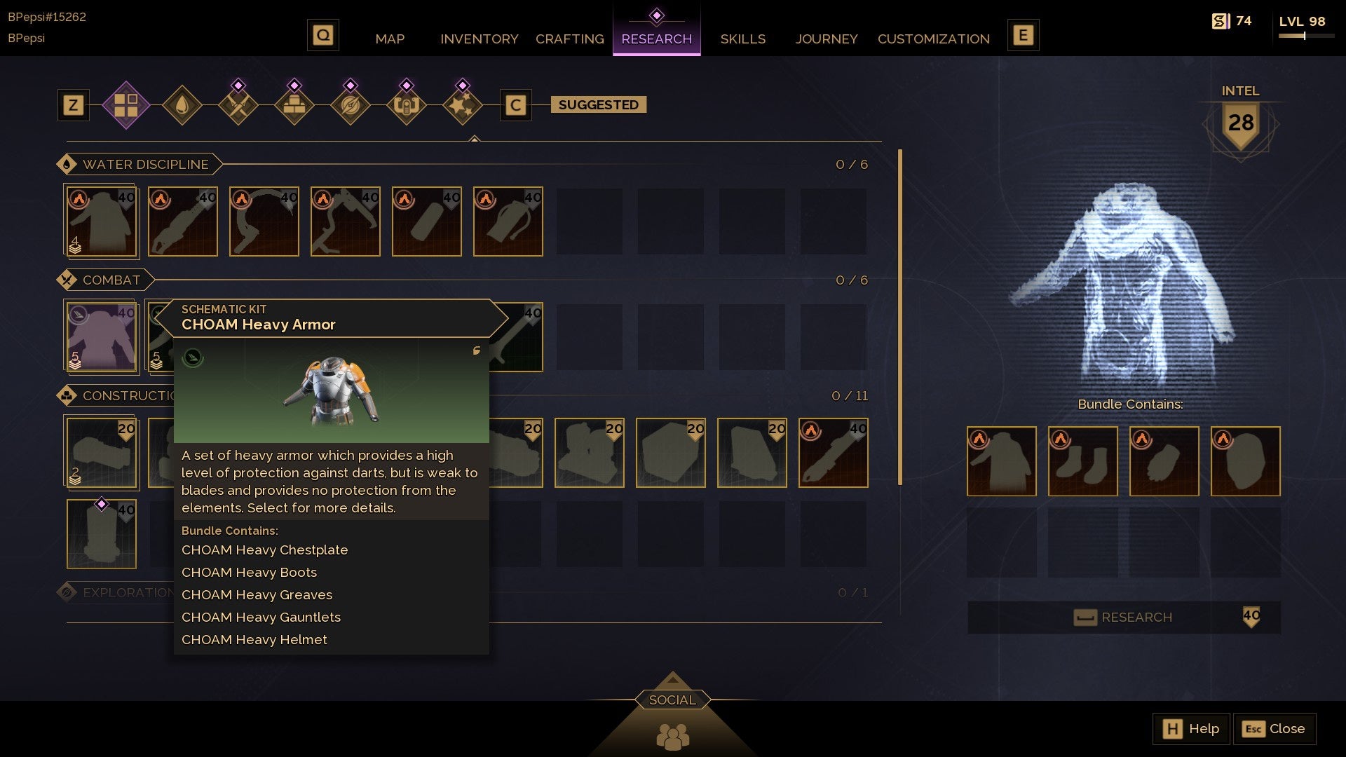 Dune Awakening crafting screen.