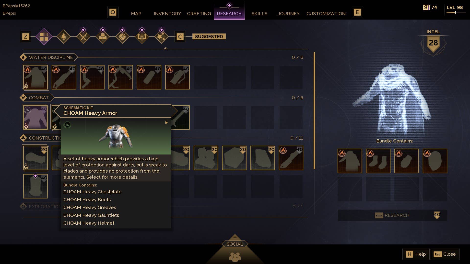 Dune Awakening crafting screen.