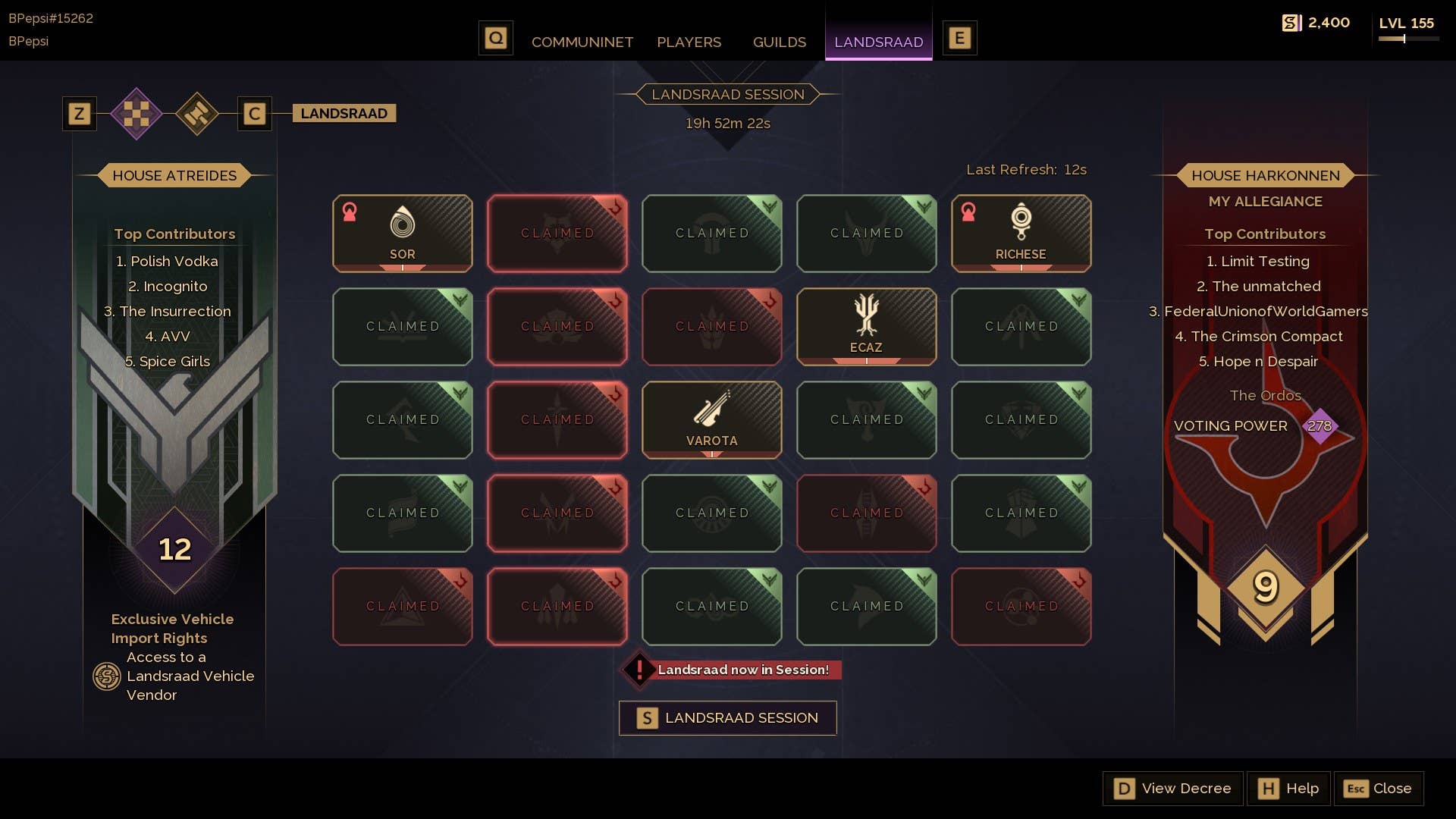 Dune Awakening Landsraad screen