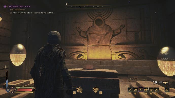 The subordinate faces an altar near down by the Fremen.