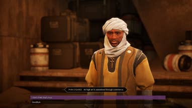 A merchant shares his sentiment connected creation with the player.