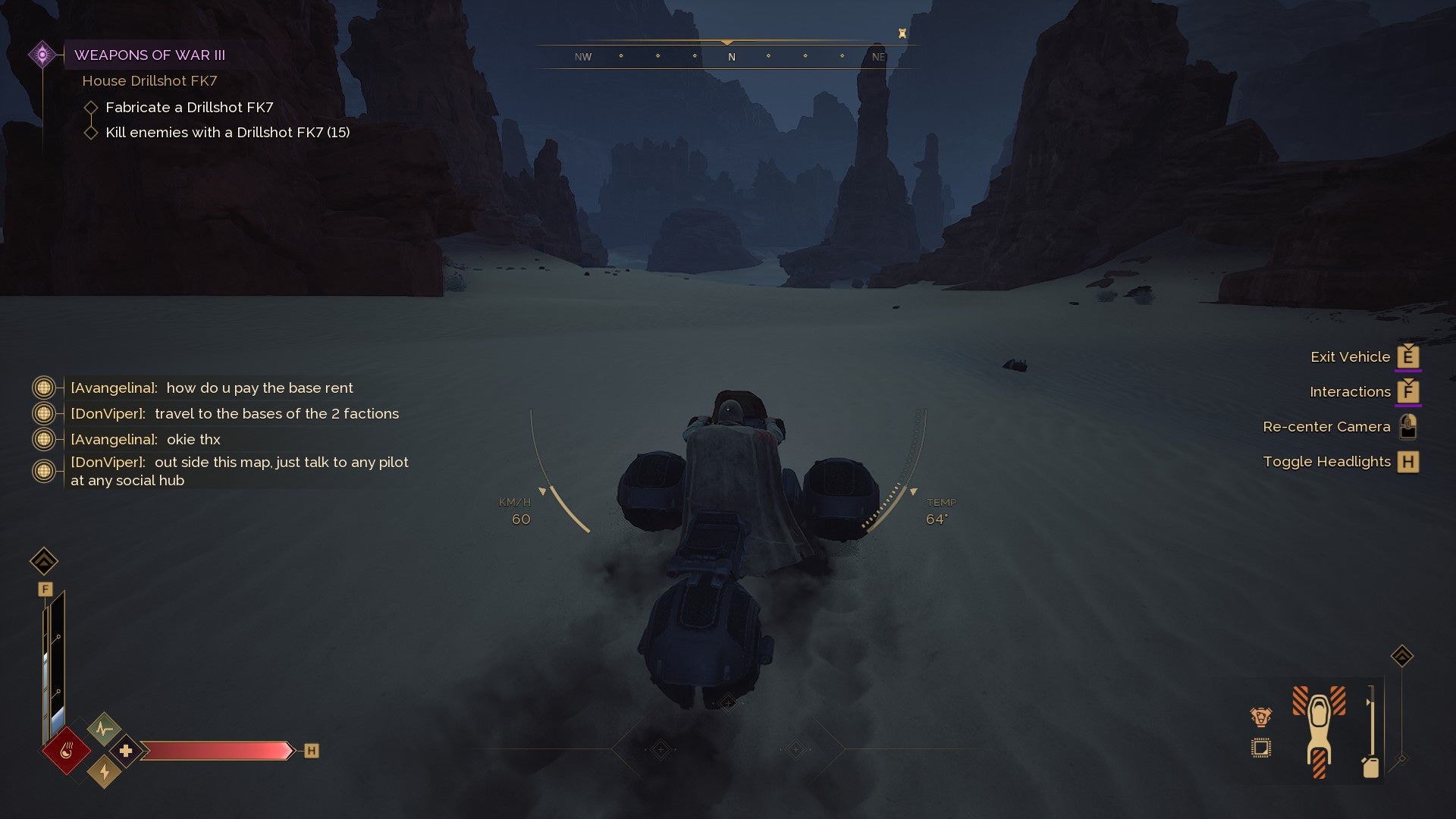 Riding a bike in Dune Awakening